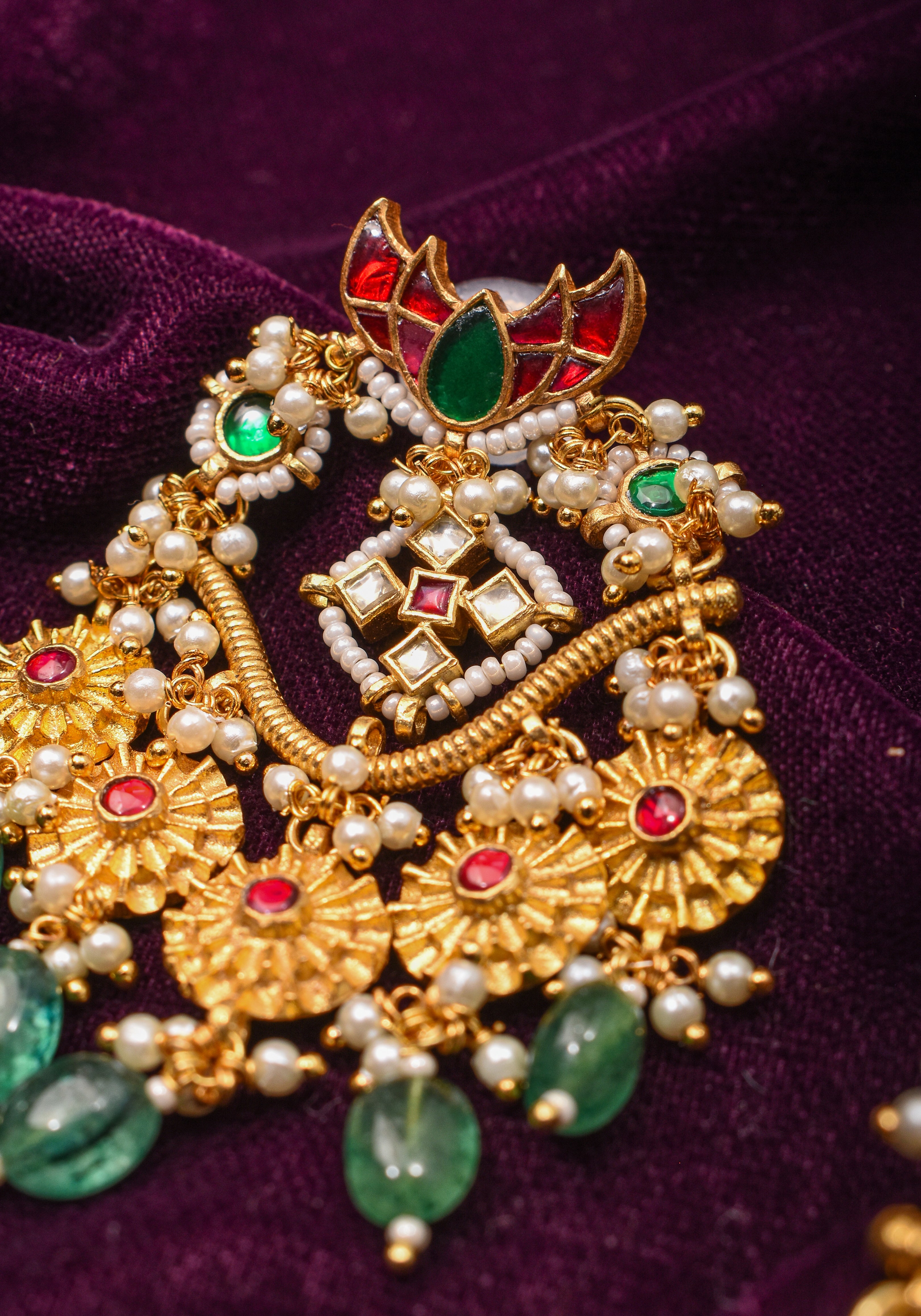 Chandbali Earrings with Kundan  stones and dangling  beads