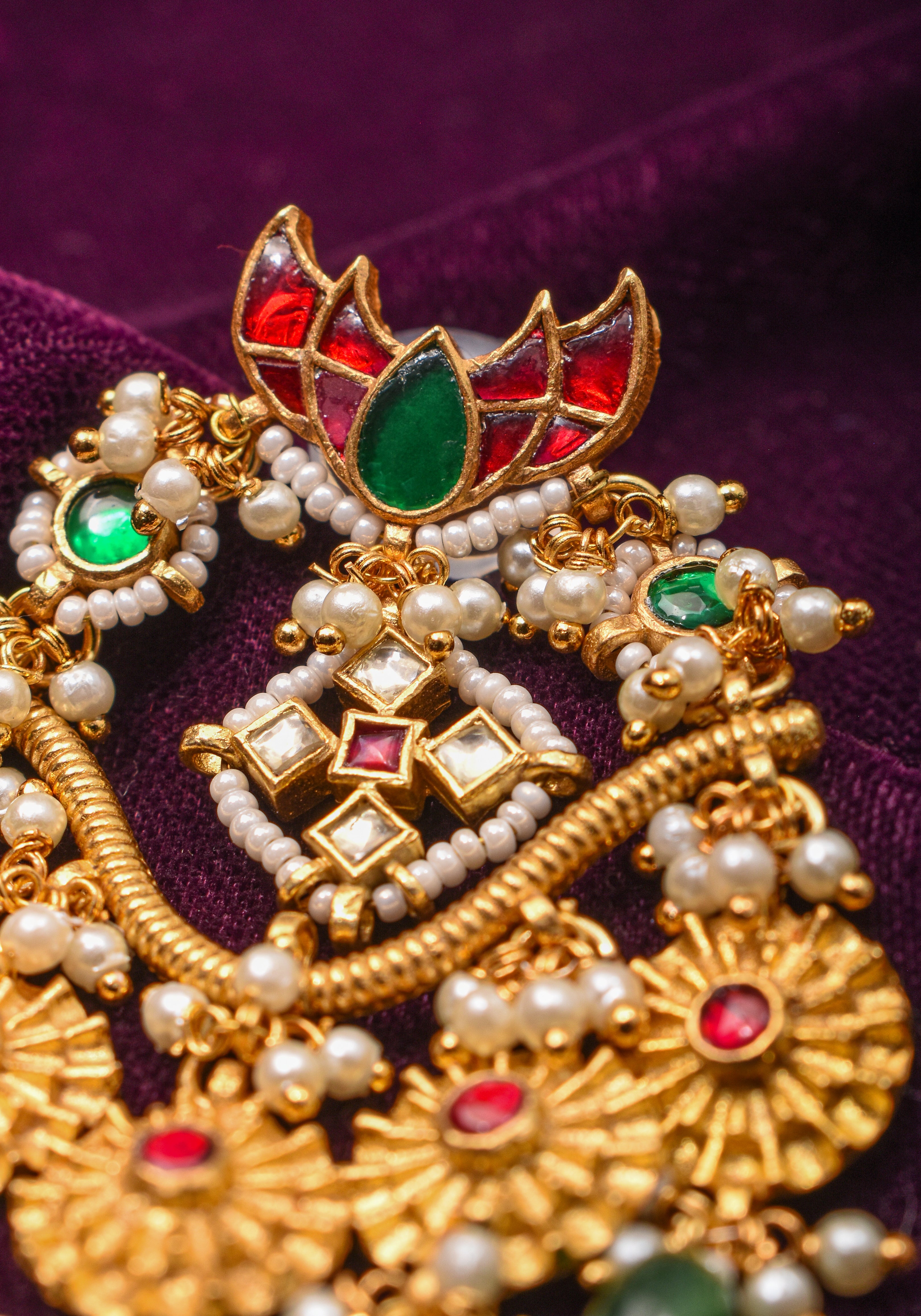 Chandbali Earrings with Kundan  stones and dangling  beads