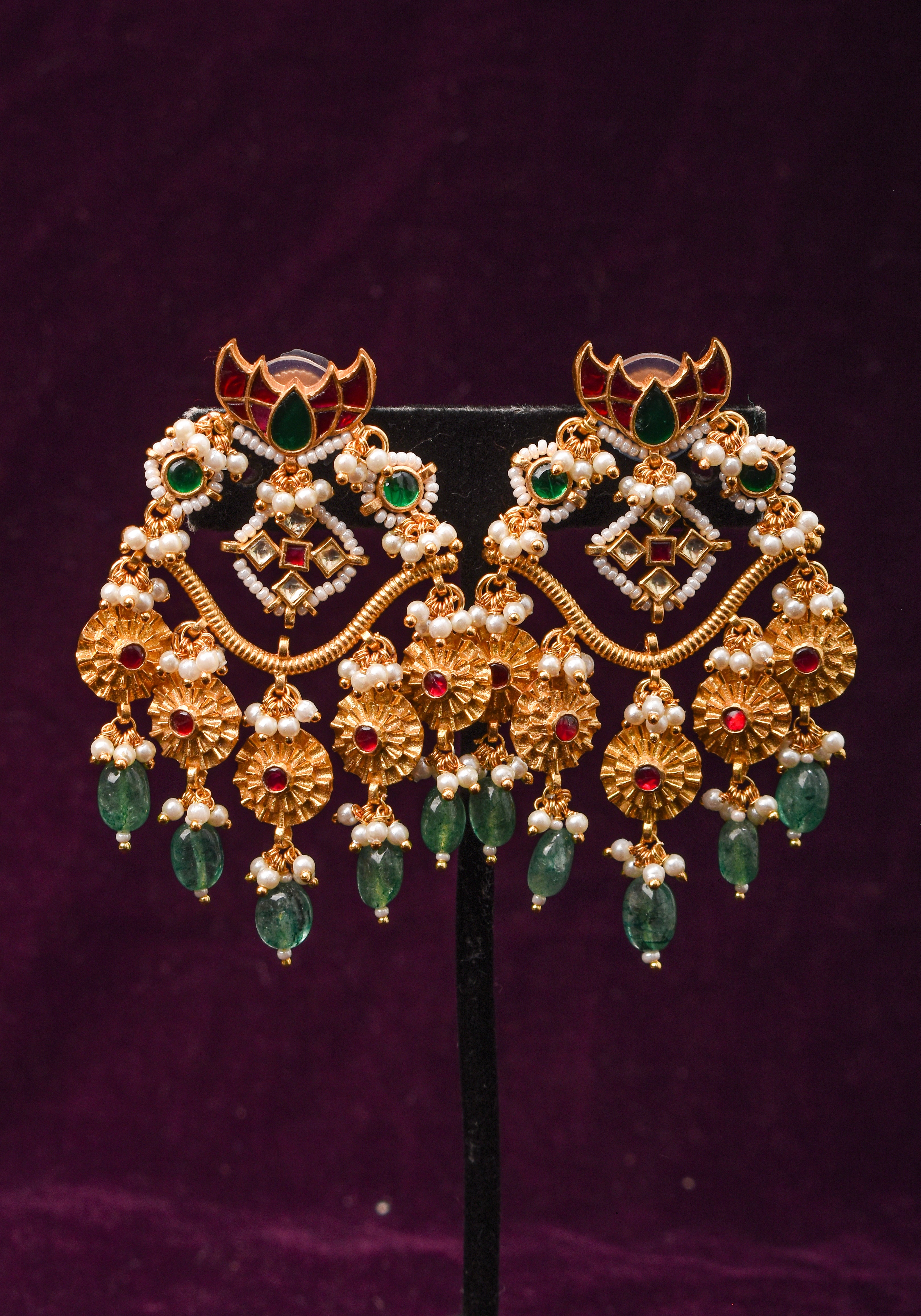 Chandbali Earrings with Kundan  stones and dangling  beads