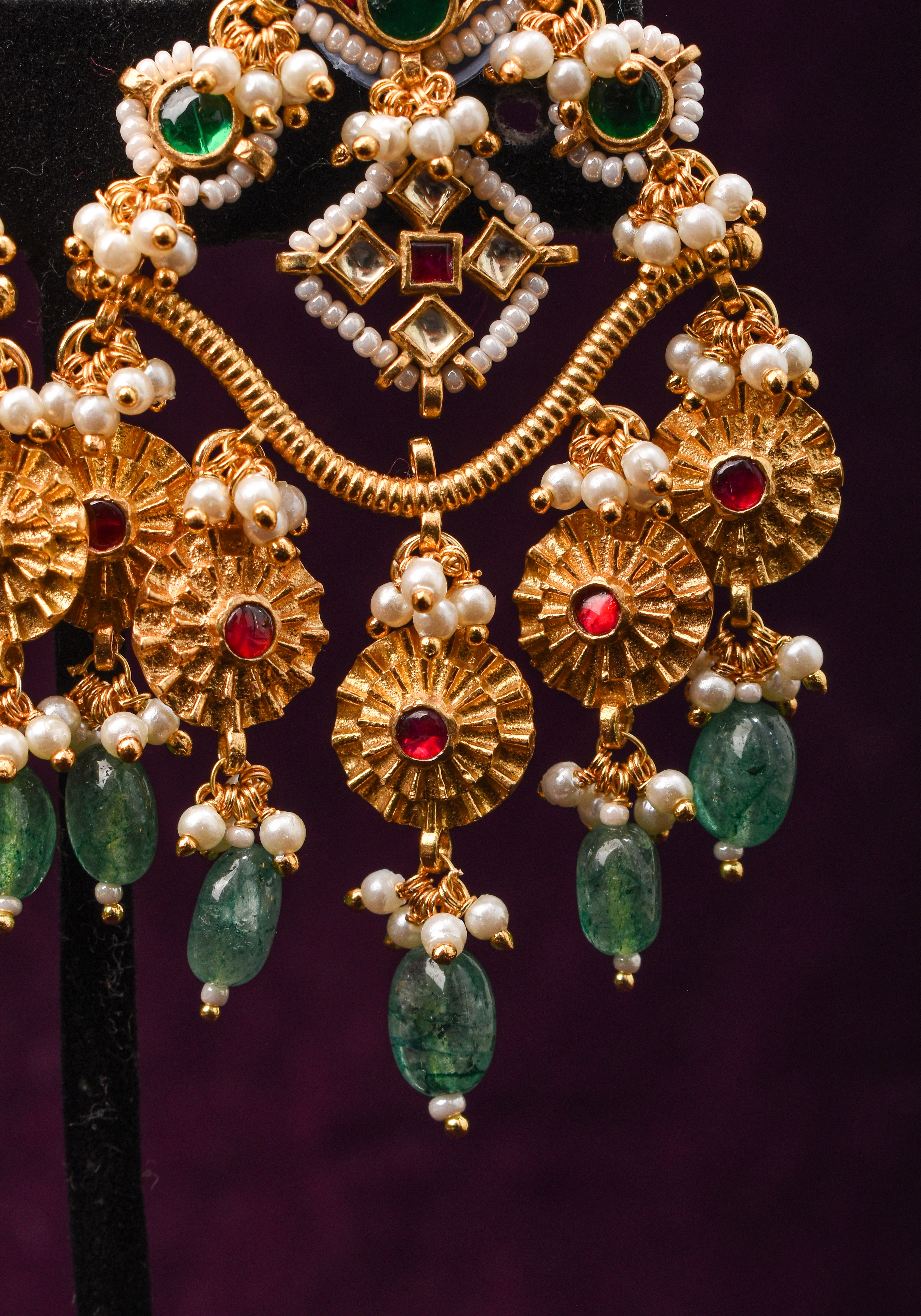 Chandbali Earrings with Kundan  stones and dangling  beads