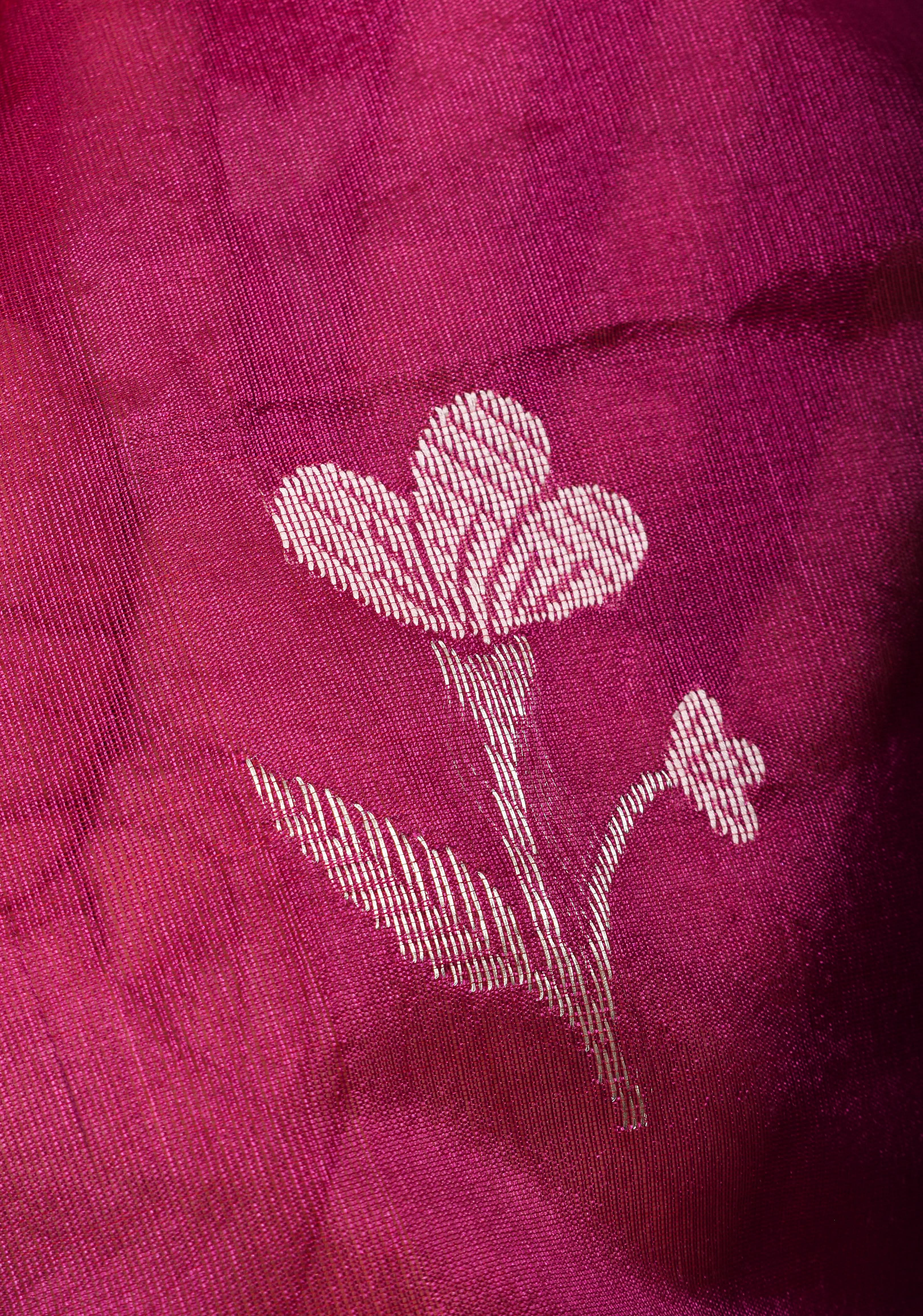 Magenta Chanderi Silk Saree with Floral Buttas and Zari Border