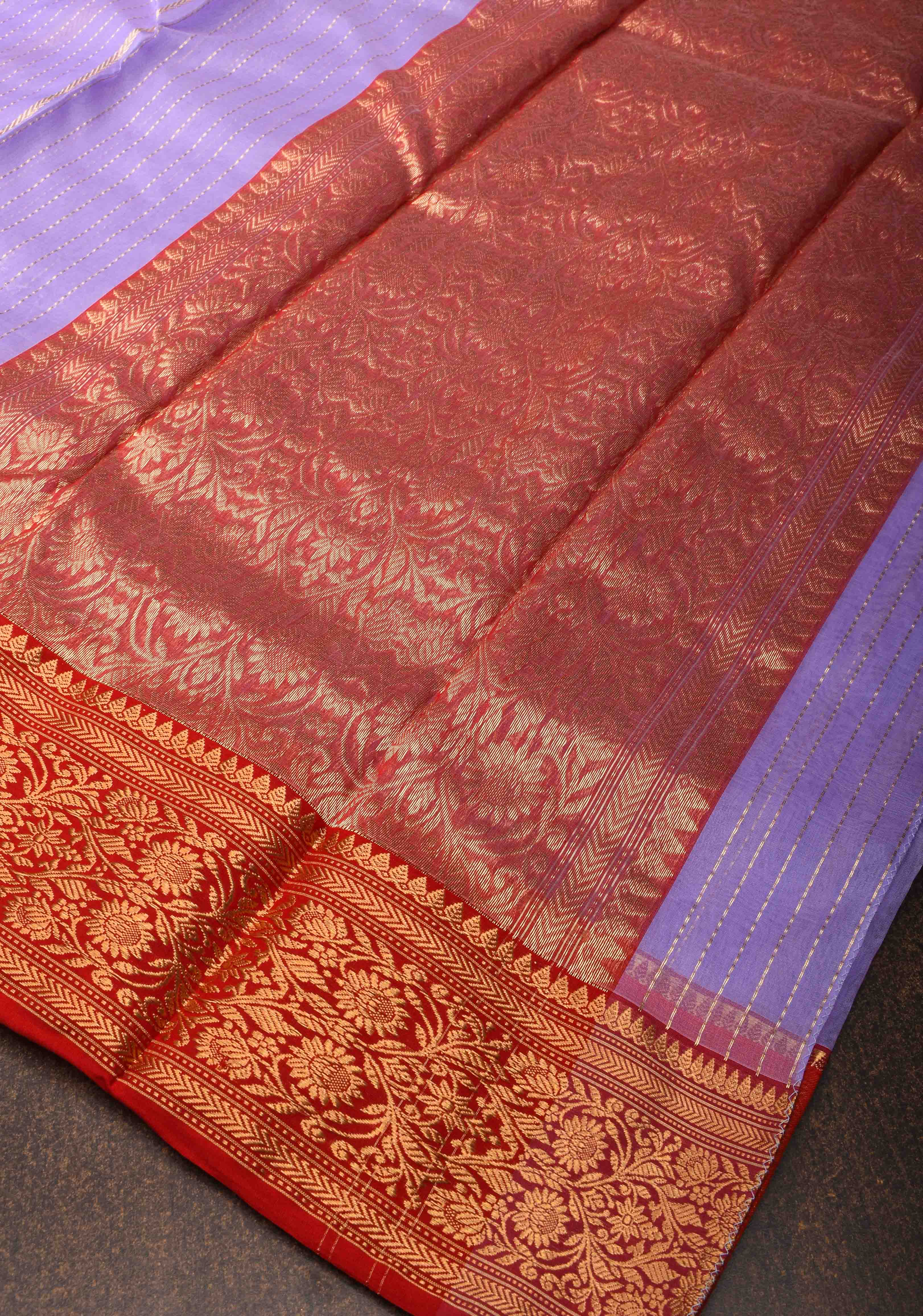 Stunning Vertical Striped Chanderi Silk Saree in Vibrant Purple with a Rich Red Zari Border