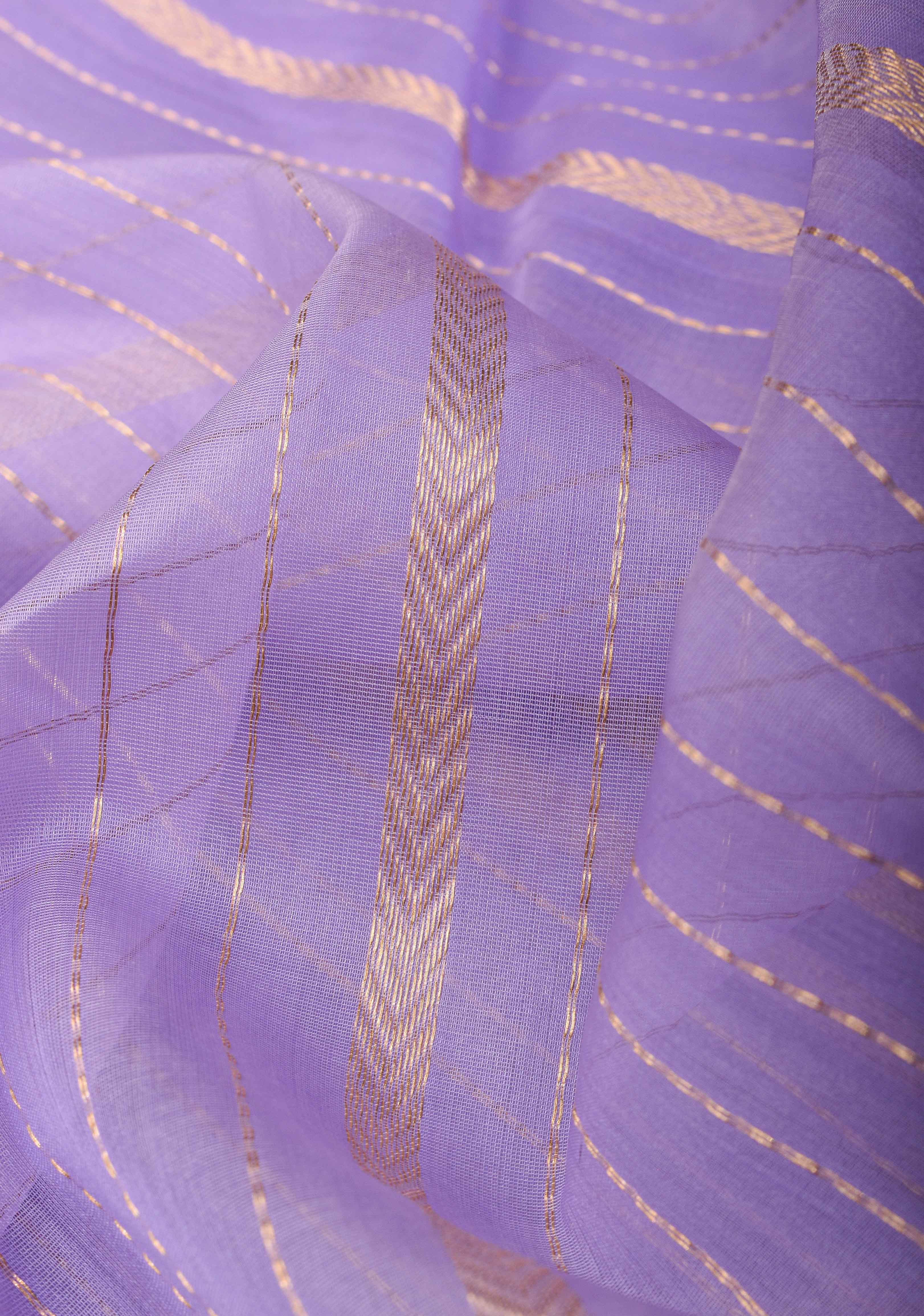 Stunning Vertical Striped Chanderi Silk Saree in Vibrant Purple with a Rich Red Zari Border