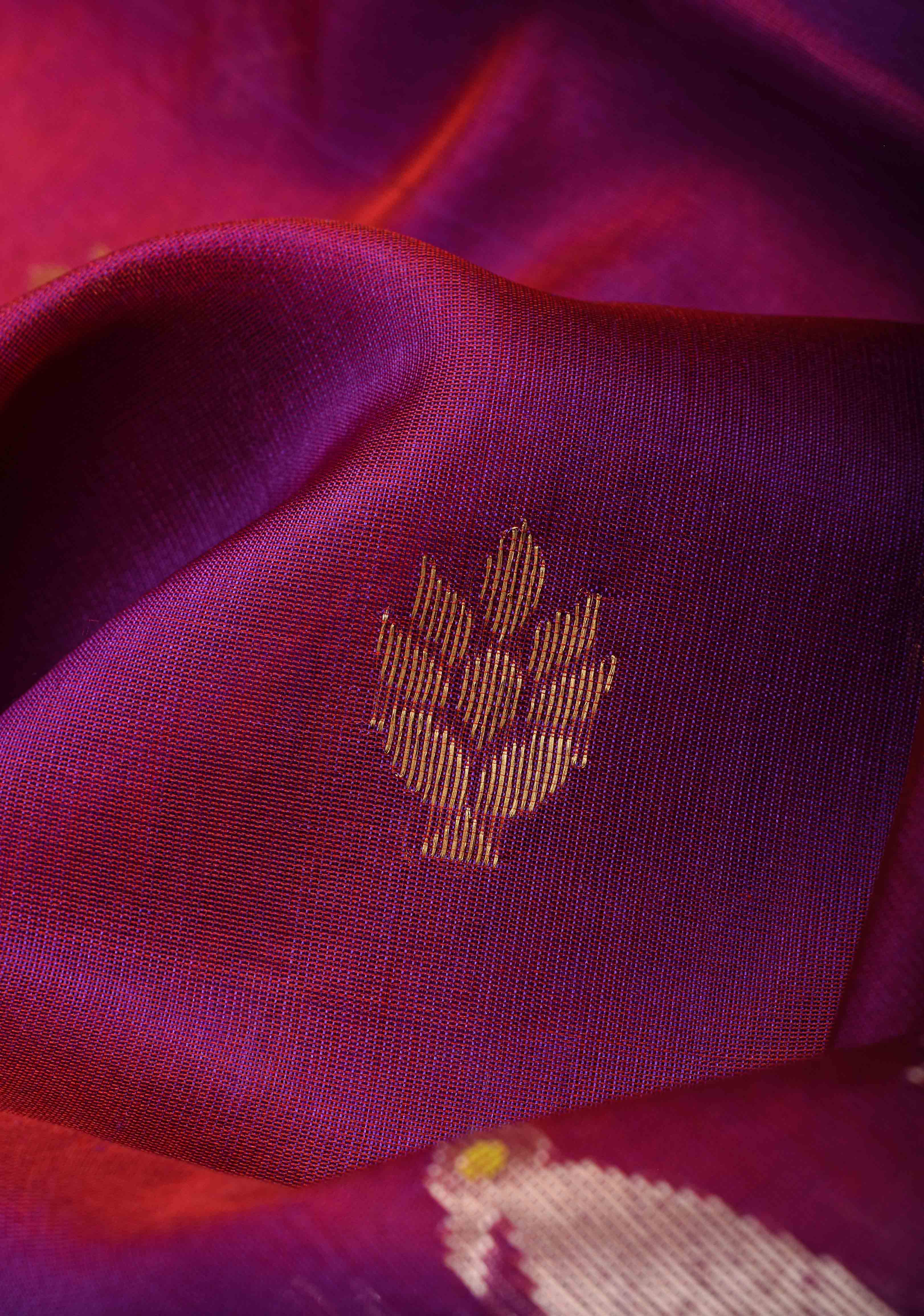 Plum Chanderi Silk Saree with Peacock and Floral Motifs Meenakari weave and Elegant Zari Border