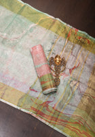 Handmade Marble Print on Silk Linen Saree