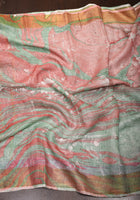 Handmade Marble Print on Silk Linen Saree