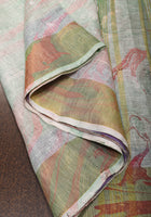 Handmade Marble Print on Silk Linen Saree