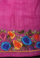 Magenta Pure Gachi Tussar Silk Saree with Hand Embroidery |CERTIFIED SILK