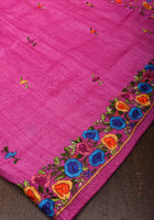 Magenta Pure Gachi Tussar Silk Saree with Hand Embroidery |CERTIFIED SILK