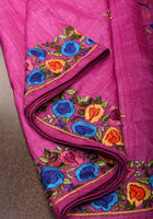 Magenta Pure Gachi Tussar Silk Saree with Hand Embroidery |CERTIFIED SILK