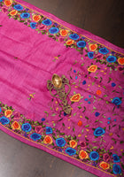 Magenta Pure Gachi Tussar Silk Saree with Hand Embroidery |CERTIFIED SILK