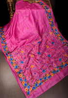 Magenta Pure Gachi Tussar Silk Saree with Hand Embroidery |CERTIFIED SILK