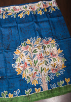 Blue Tree of Life Batik Gachi Tussar Silk Saree | CERTIFIED SILK