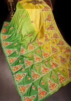 Green Ombre Gachi Tussar Silk Saree with Hand Embroidery | CERTIFIED SILK