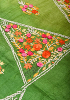 Green Ombre Gachi Tussar Silk Saree with Hand Embroidery | CERTIFIED SILK