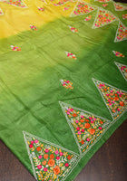 Green Ombre Gachi Tussar Silk Saree with Hand Embroidery | CERTIFIED SILK