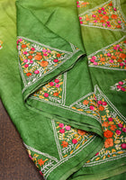 Green Ombre Gachi Tussar Silk Saree with Hand Embroidery | CERTIFIED SILK