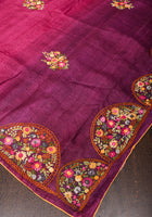 Magenta Ombre  Gachi Tussar Silk Saree with Hand Embroidery |CERTIFIED SILK