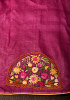 Magenta Ombre  Gachi Tussar Silk Saree with Hand Embroidery |CERTIFIED SILK