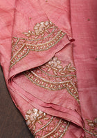 Pink Gachi Tussar Silk Saree with Scallop Cutdana embroidery | CERTIFIED SILK