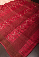 Cream Batik leaf Hand Embroidery Gachi Tussar Silk Saree | CERTIFIED SILK