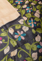 Cream and black Kalamkari Gachi Tussar Silk Saree | CERTIFIED SILK