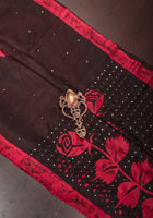 Black and Red Floral batik Gachi Tussar Silk Saree with mirror work | CERTIFIED SILK