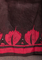 Black and Red Floral batik Gachi Tussar Silk Saree with mirror work | CERTIFIED SILK