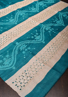 Blue Gachi Tussar Silk Saree with pitta and Mirror Work | CERTIFIED SILK