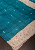 Blue Gachi Tussar Silk Saree with pitta and Mirror Work | CERTIFIED SILK