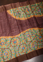 Yellow Half and Half Kalamkari Gachi Tussar Silk Saree | CERTIFIED SILK