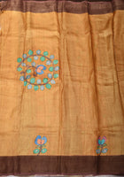 Yellow Half and Half Kalamkari Gachi Tussar Silk Saree | CERTIFIED SILK