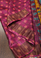 Dark Magenta Batik Gachi Tussar Silk Saree with Kalamkari Pallu | CERTIFIED SILK