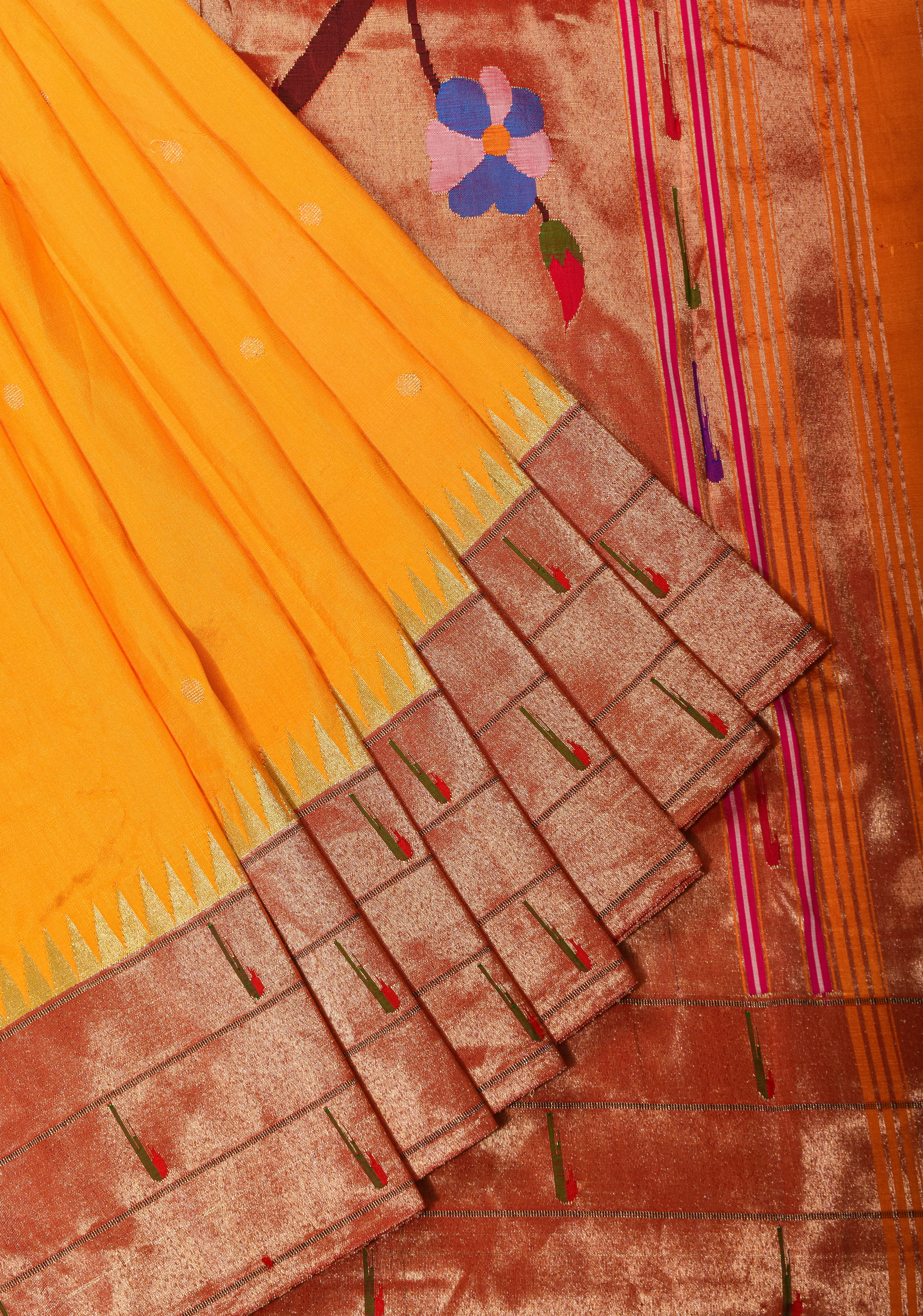 Authentic Yeola Paithani Handloom Silk Saree in Yellow with Triple Muniya and Grand Pallu | SILK MARK CERTIFIED