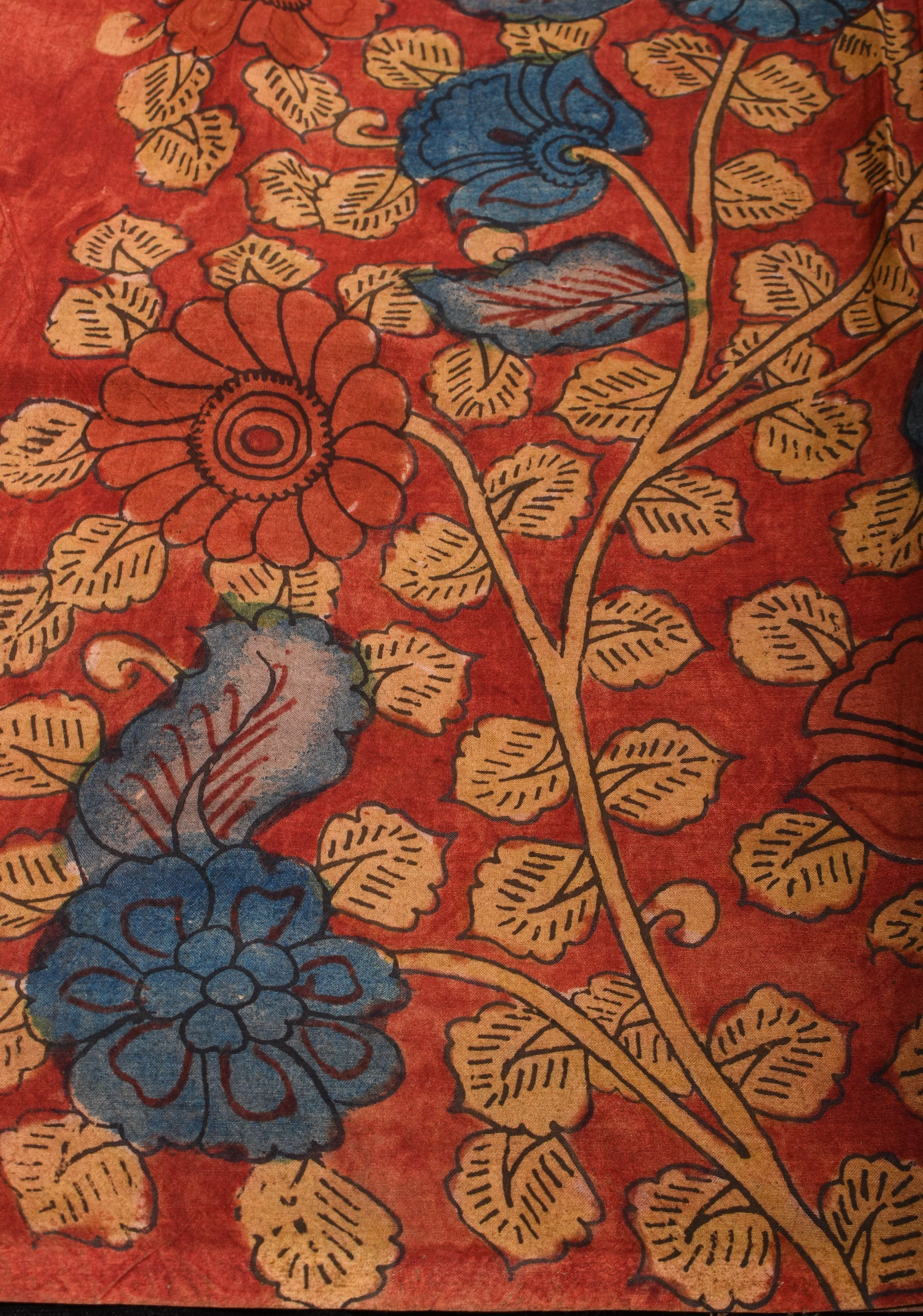 Gray Authentic Pen Kalamkari on Pure Assam Silk with Village Theme Pallu | SILK MARKED CERTIFIED