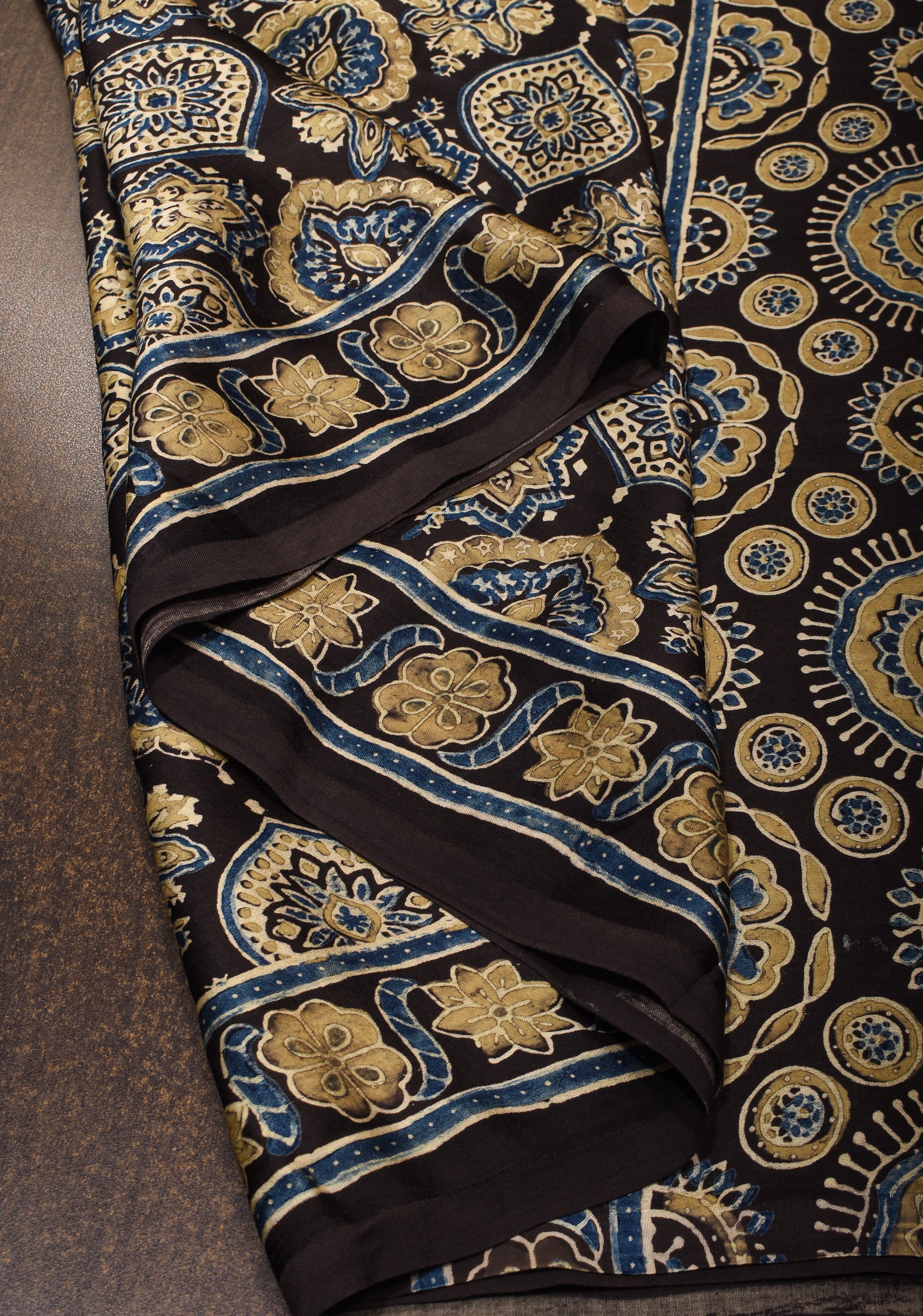 Black Ajrakh Hand Block Print on Modal Silk Saree