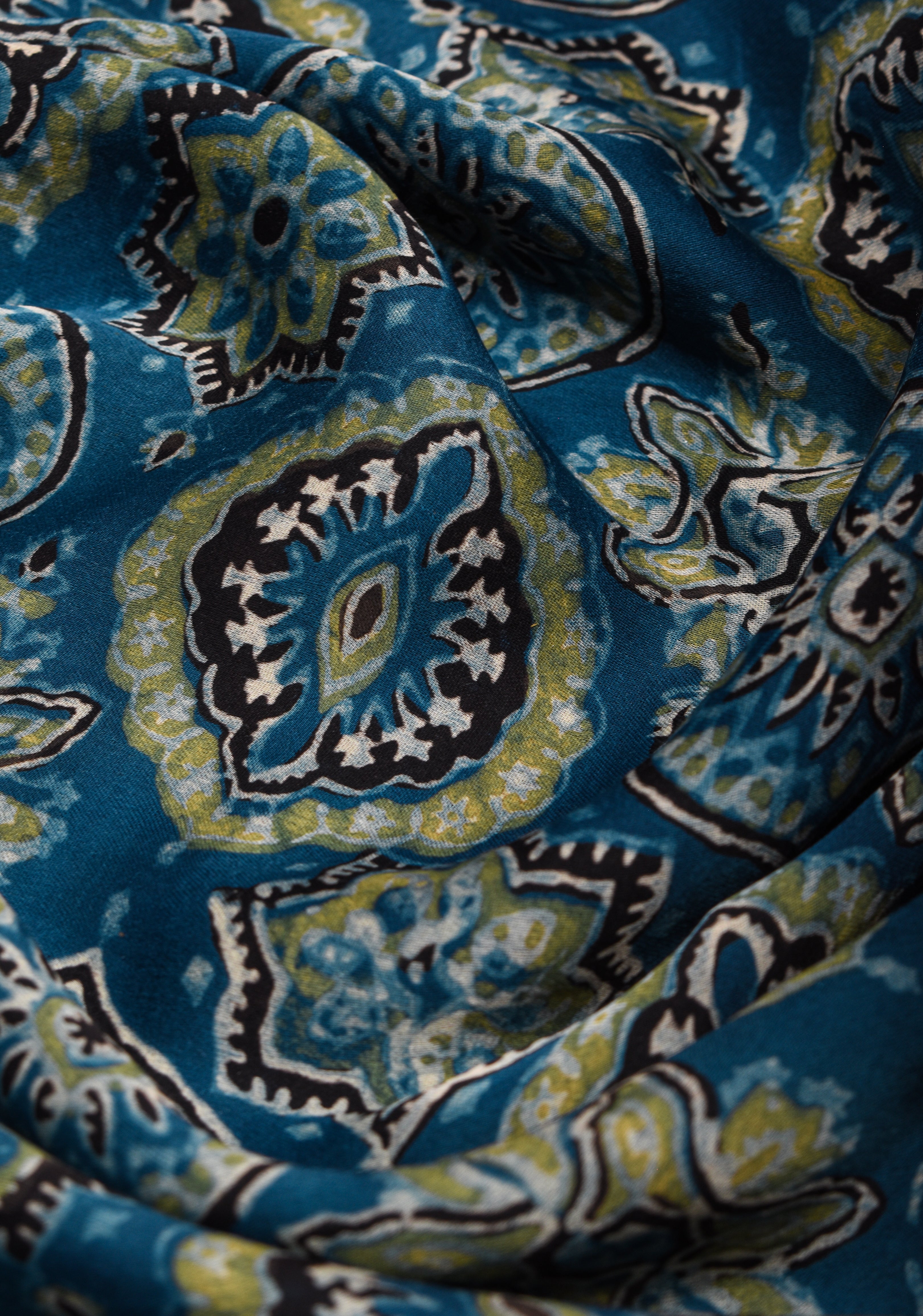 Bluish Cyan Ajrakh Hand Block Print on Modal Silk Saree