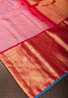 Dull Pink Brocade Gadwal Silk Saree with floral Jaal |CERTIFIED  SILK