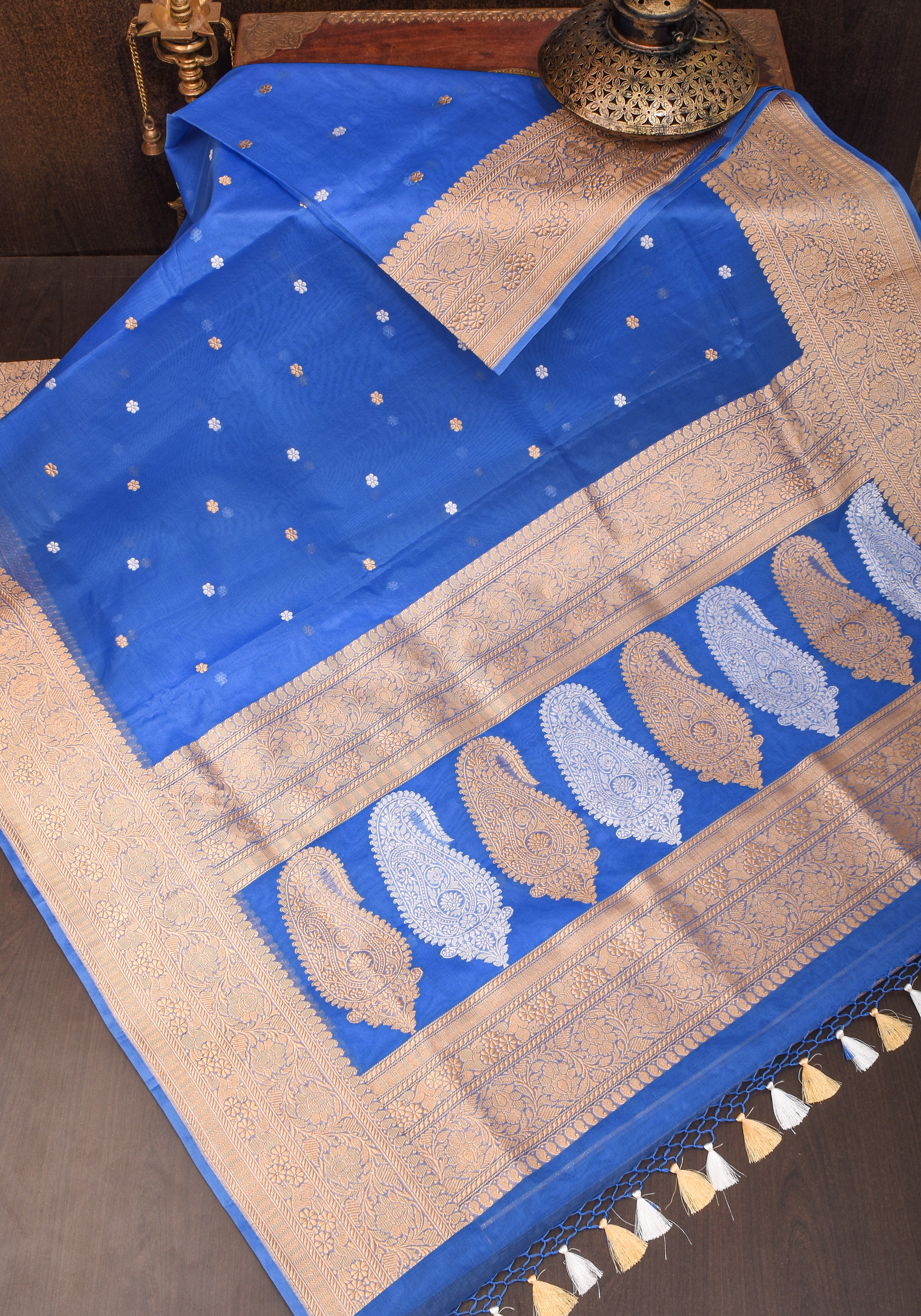 Exquisite Banarasi Kora Silk Saree in Berry Blue with Sona Rupa Zari and Resplendent Pallu  | SILK MARK CERTIFIED