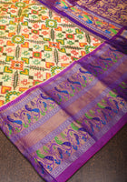 Ikkat Patola Kanjivaram Saree with Paithani Border, SILK MARK CERTIFIED