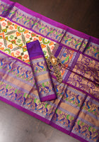 Ikkat Patola Kanjivaram Saree with Paithani Border, SILK MARK CERTIFIED