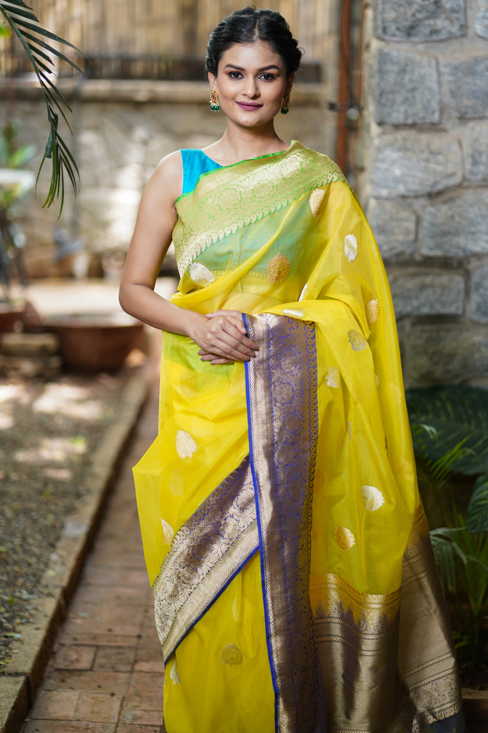 Buy Canary Yellow Organza Saree With 3D Floral Embroidery KALKI Fashion  India