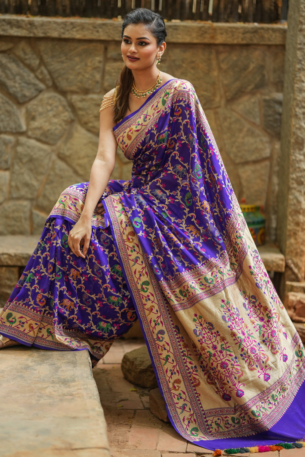 Buy Sareemall Woven Banarasi Silk Blend Purple Sarees Online @ Best Price  In India | Flipkart.com