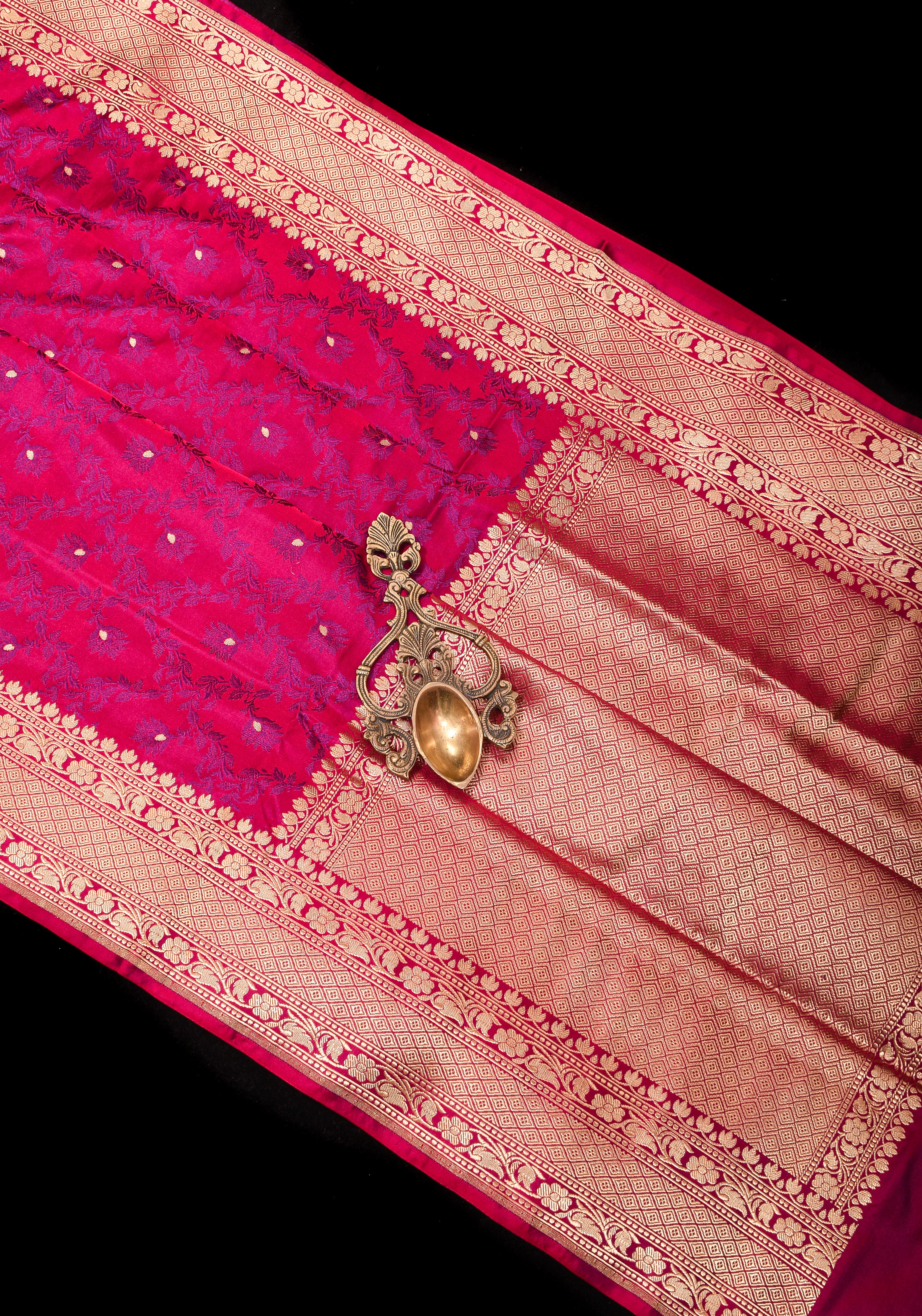 Rose Red Exquisite Tanchoi Floral Jaal Banarasi Saree in Pure Silk Satin with Zari Border | SILK MARK CERTIFIED