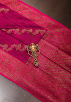 Wine tone Leheriya jaal Dupion Banarasi Silk Saree |CERTIFIED SILK