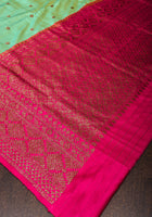 Sea green Dual tone Pure Banarasi Raw Silk Saree|CERTIFIED SILK