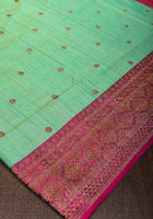 Sea green Dual tone Pure Banarasi Raw Silk Saree|CERTIFIED SILK