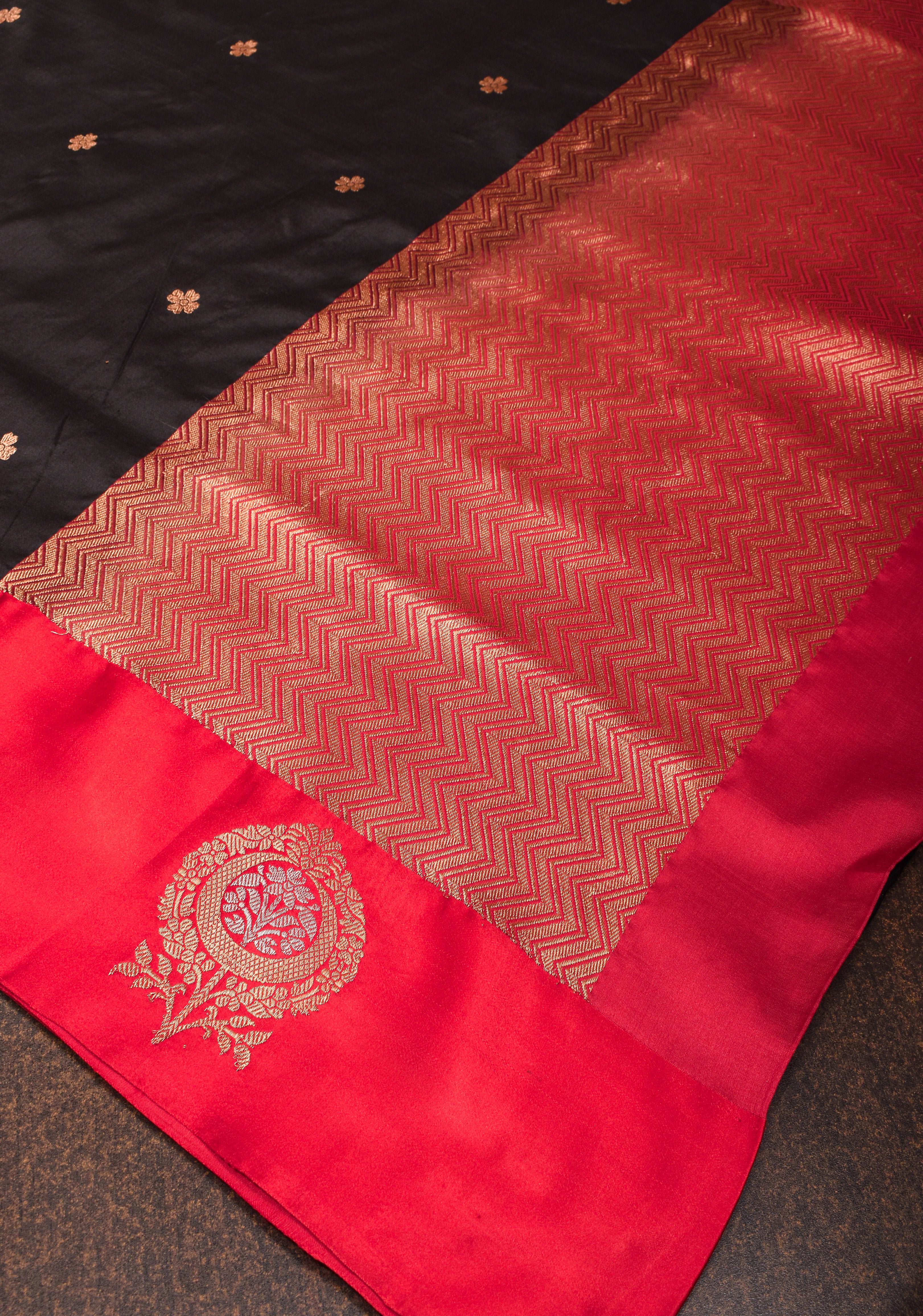 Banarasi Katan SIlk Saree in Black With Alfi damask zari butta border   | SILK MARK CERTIFIED