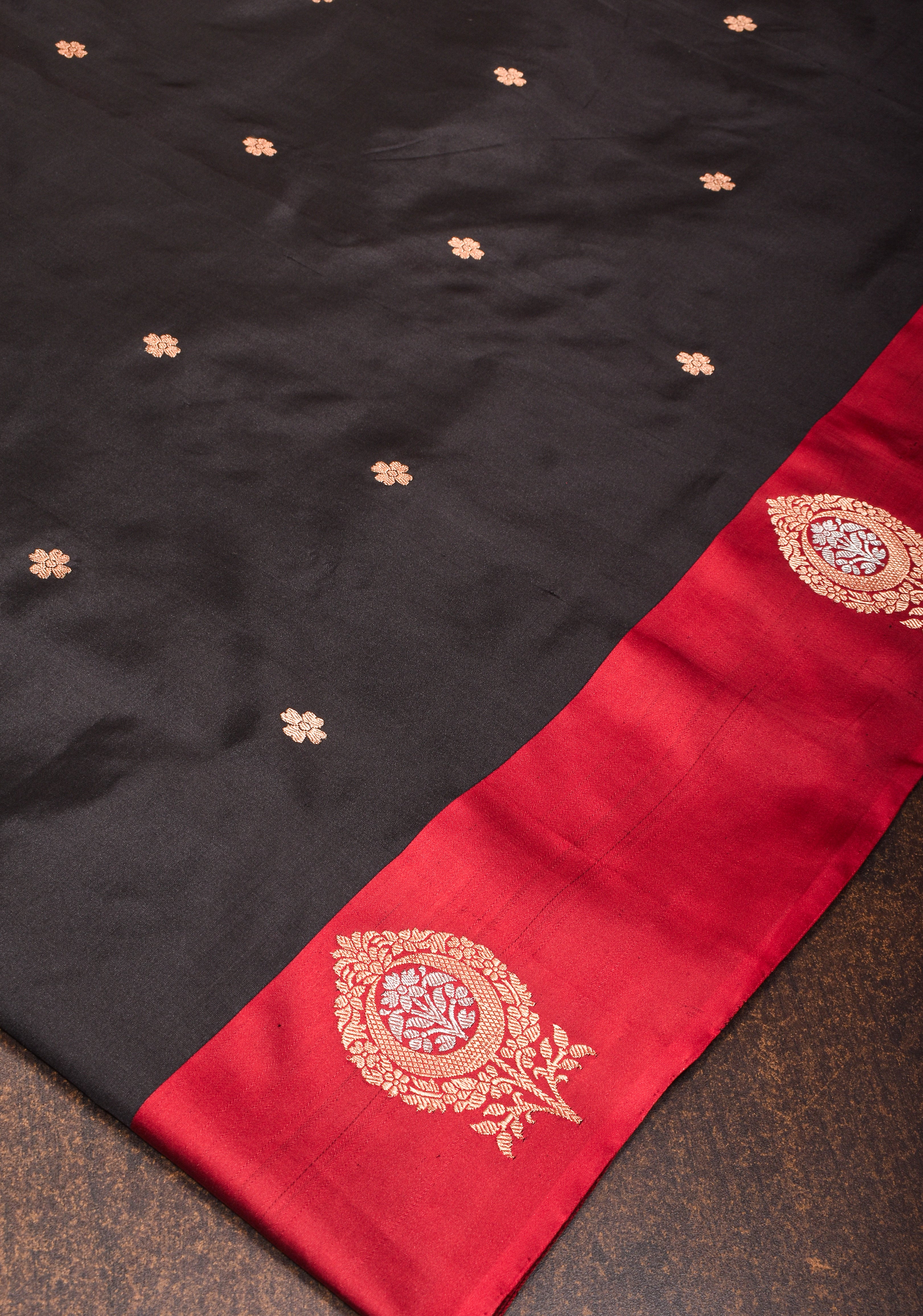 Banarasi Katan SIlk Saree in Black With Alfi damask zari butta border   | SILK MARK CERTIFIED