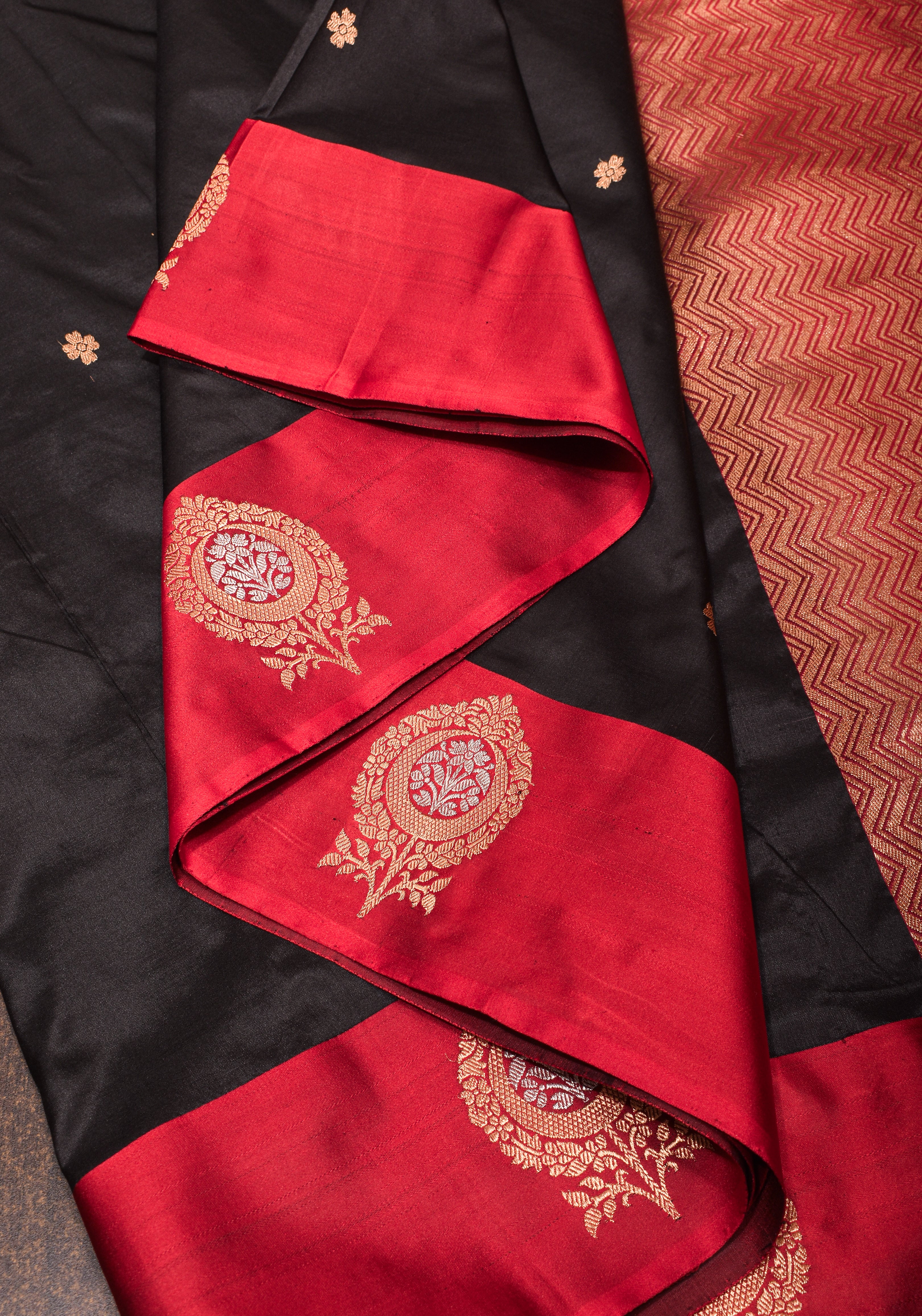 Banarasi Katan SIlk Saree in Black With Alfi damask zari butta border   | SILK MARK CERTIFIED